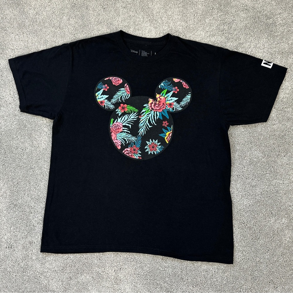 Disney x‎ Neff Mickey Mouse Floral Tropical T-Shirt Women Large Black Excellent